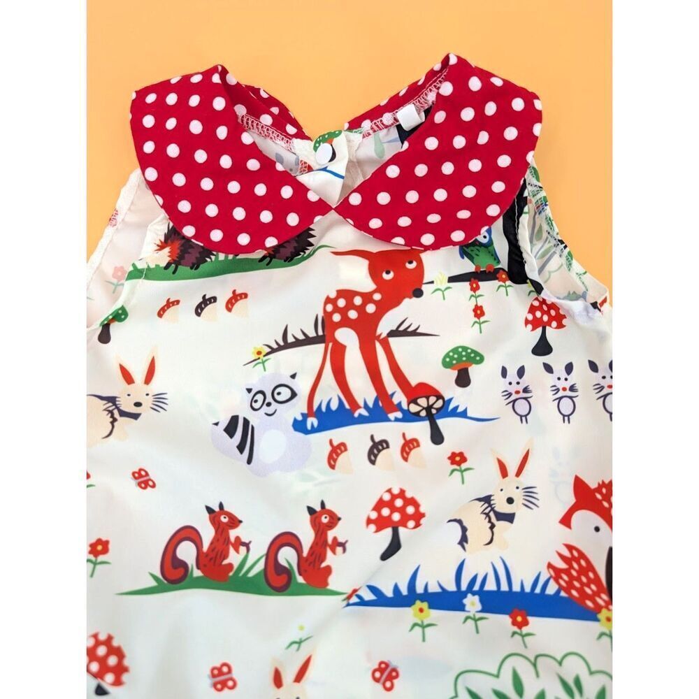 Baby Romper Girl 12-18 M White Deer Fox Satin Outfit Woodland Novelty Print - Picture 2 of 10